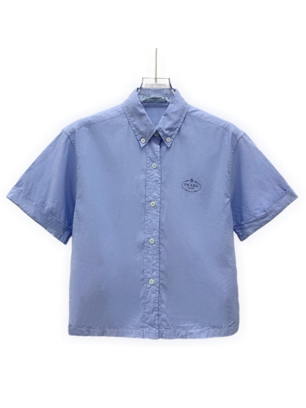 Prada Blue Logo Short-Sleeve Shirt